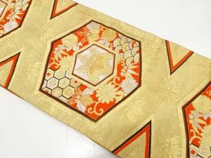 アンティーク　亀甲に桐・菊・古典柄織り出し袋帯（着用可）